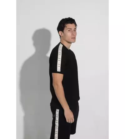 Vinyl μπλούζα με τρέσα μαύρη cotton regular fit - leafs tape t-shirt