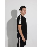 Vinyl μπλούζα με τρέσα μαύρη cotton regular fit - leafs tape t-shirt