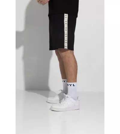 Vinyl βερμούδα με τρέσα μαύρη cotton regular fit - leafs tape shorts
