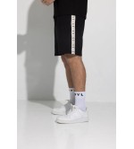 Vinyl βερμούδα με τρέσα μαύρη cotton regular fit - leafs tape shorts