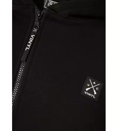 Vinyl ζακέτα μαύρη με ριπ τελείωμα cotton oversized off duty zip hoodie