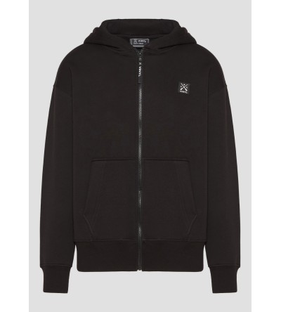 Vinyl ζακέτα μαύρη με ριπ τελείωμα cotton oversized off duty zip hoodie