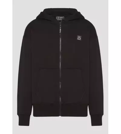 Vinyl ζακέτα μαύρη με ριπ τελείωμα cotton oversized off duty zip hoodie