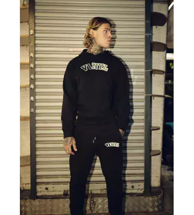 Vinyl φουτερ μαυρο με patch cotton regular fit puff logo hoodie
