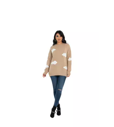 Oversize Πλεκτή Μπλούζα με Συννεφάκια – Cozy Γυναικείο Knit
