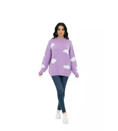 Oversize Πλεκτή Μπλούζα με Συννεφάκια – Cozy Γυναικείο Knit