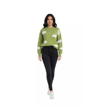 Oversize Πλεκτή Μπλούζα με Συννεφάκια – Cozy Γυναικείο Knit