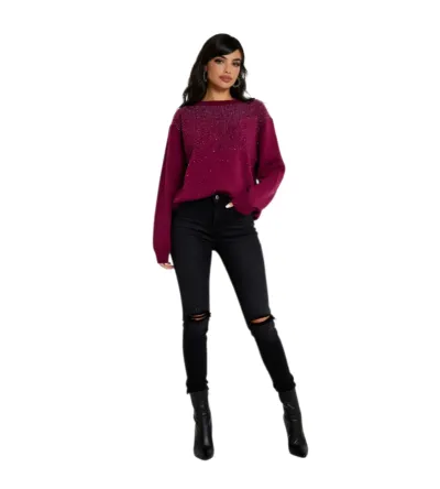 Πλεκτή Μπλούζα Slim Fit με Στρας – Κομψό Γυναικείο Knit