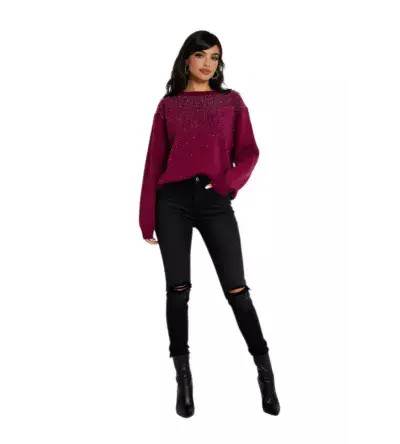 Πλεκτή Μπλούζα Slim Fit με Στρας – Κομψό Γυναικείο Knit