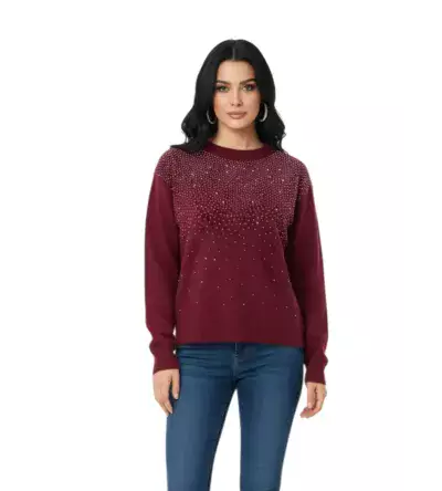 Πλεκτή Μπλούζα Slim Fit με Στρας – Κομψό Γυναικείο Knit