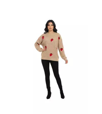 Oversize Πλεκτή Μπλούζα με Φραουλίτσες – Cozy Γυναικείο Knit