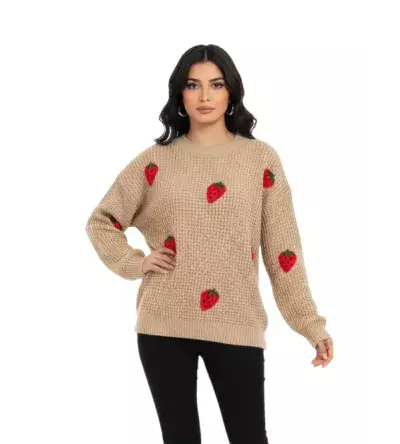 Oversize Πλεκτή Μπλούζα με Φραουλίτσες – Cozy Γυναικείο Knit
