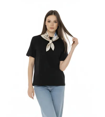 Γυναικεία Κοντομάνικη Μπλούζα με Φουλάρι – Elegant Top