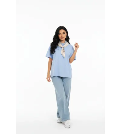 Γυναικεία Κοντομάνικη Μπλούζα με Φουλάρι – Elegant Top